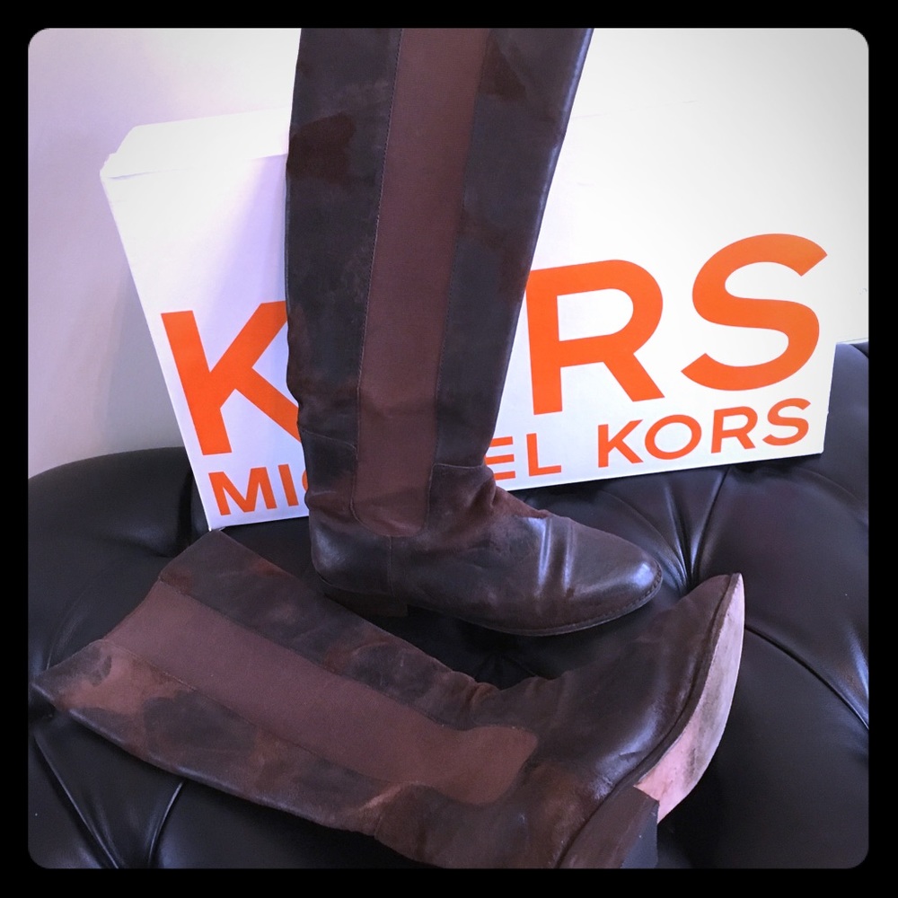 Kors,8m brown distressed suede tall boots